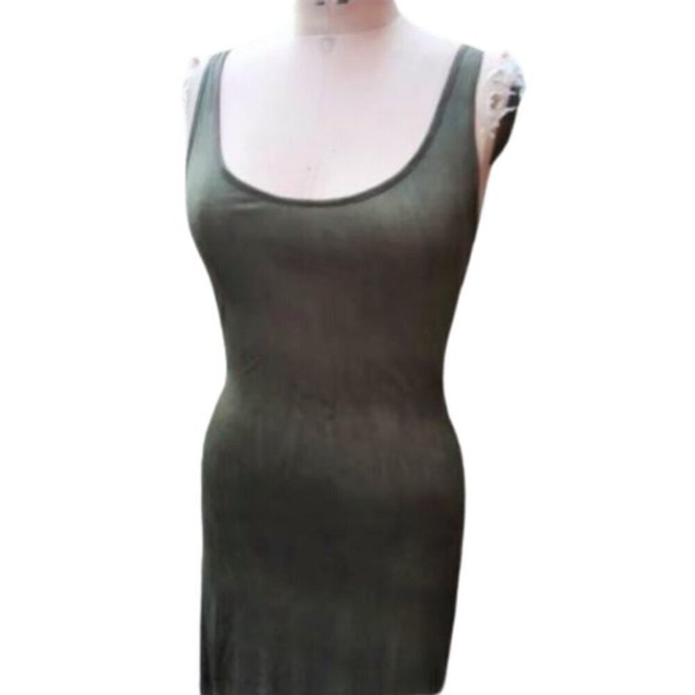 Maxi tank tube fitted slip lace up back dress in olive green w dip tie dye hem - Picture 7 of 12
